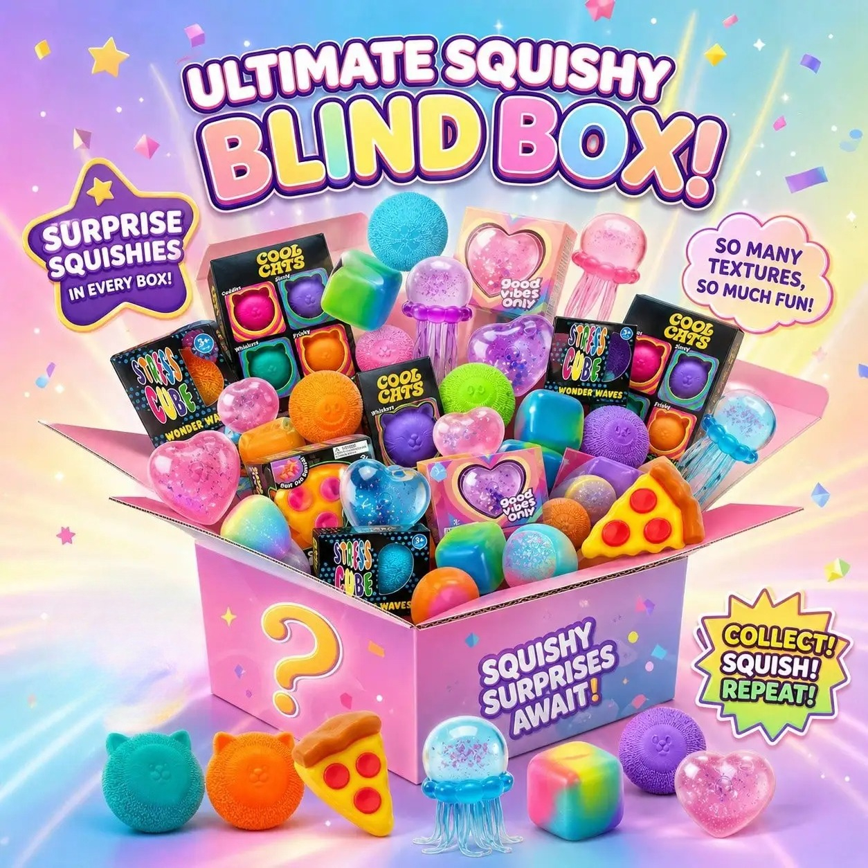 Mystery Box Blind Bag - 100+ Pieces Assorted Squishy Figures Blind